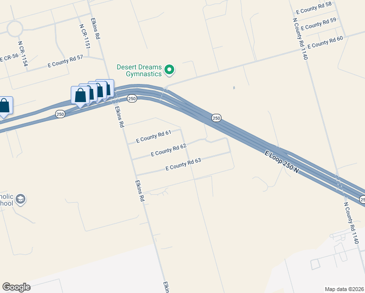 map of restaurants, bars, coffee shops, grocery stores, and more near East County Road 62 in Midland
