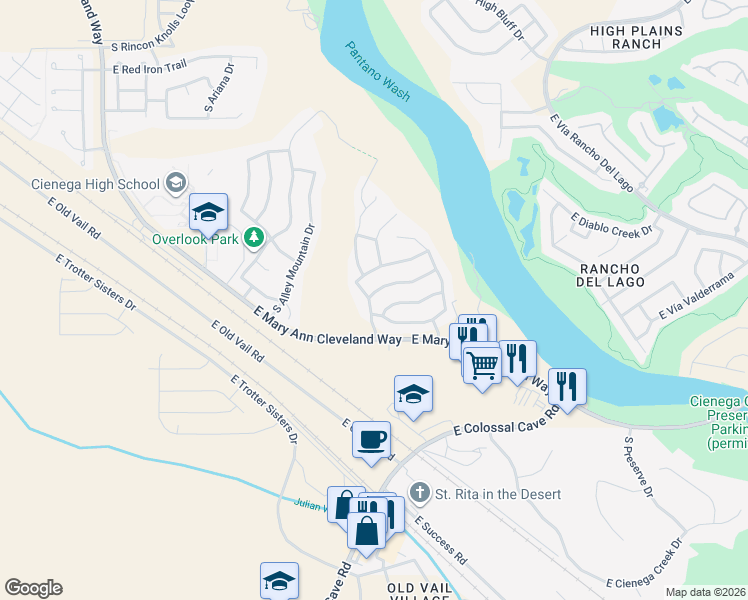 map of restaurants, bars, coffee shops, grocery stores, and more near 13138 East Mineta Ridge Drive in Vail