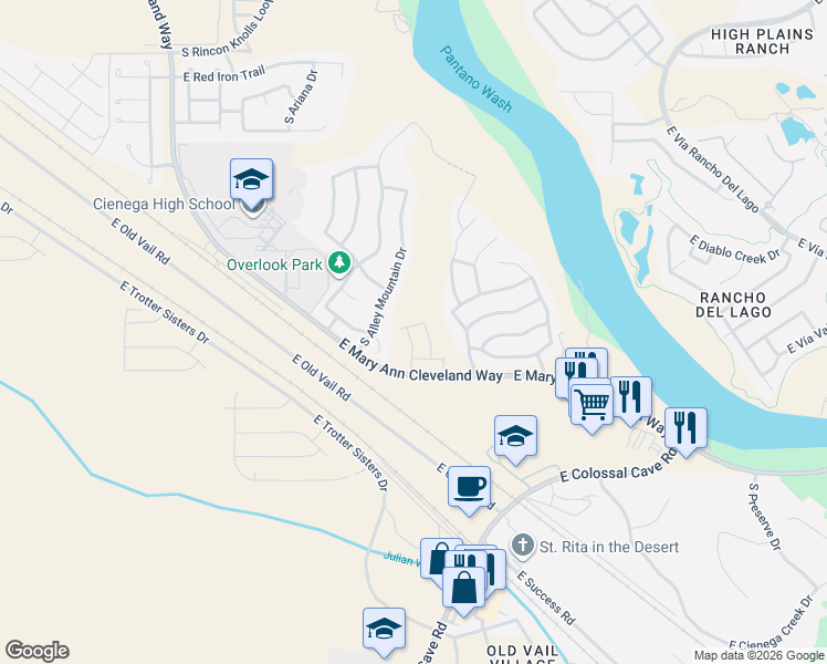 map of restaurants, bars, coffee shops, grocery stores, and more near 11009 South Guillermo Haro Drive in Vail
