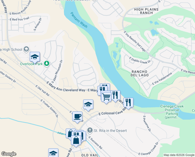 map of restaurants, bars, coffee shops, grocery stores, and more near 13311 East Alley Spring Drive in Vail