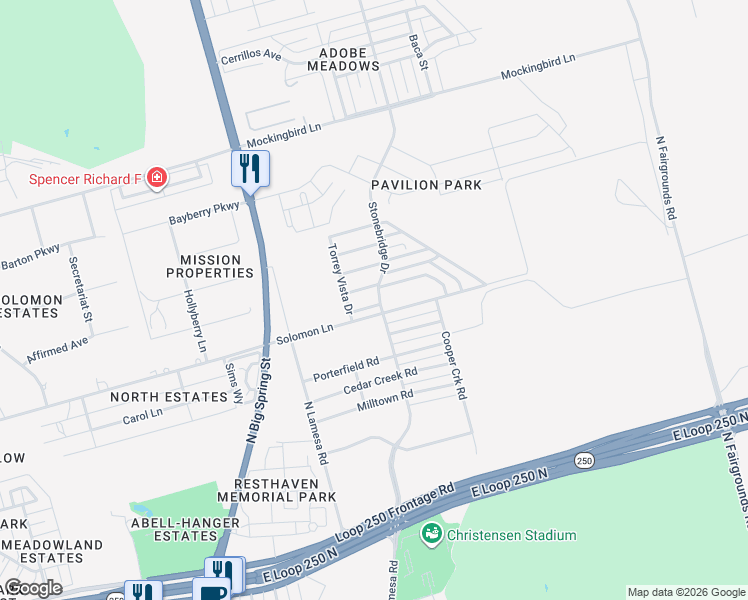 map of restaurants, bars, coffee shops, grocery stores, and more near 1209 Rhett Drive in Midland