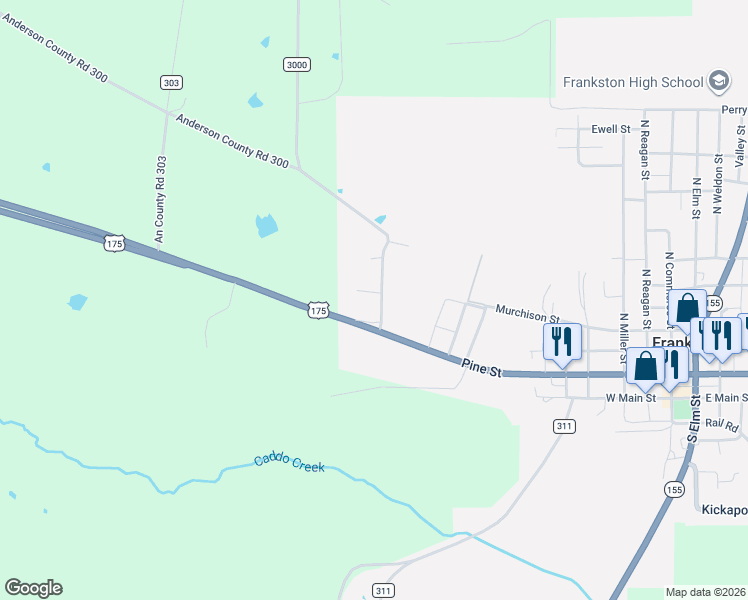 map of restaurants, bars, coffee shops, grocery stores, and more near 131 U.S. 175 in Frankston