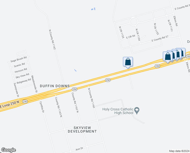 map of restaurants, bars, coffee shops, grocery stores, and more near 3109 East Loop 250 North in Midland