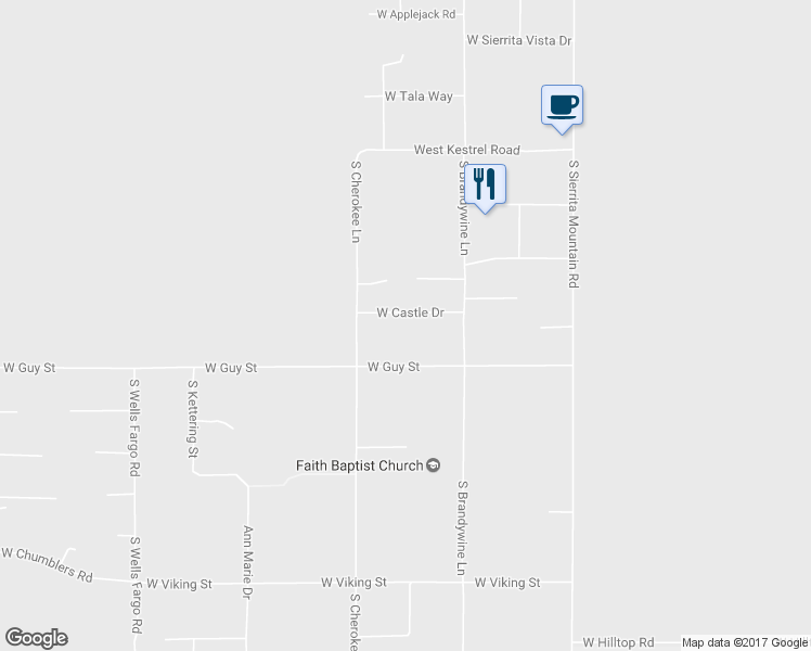 map of restaurants, bars, coffee shops, grocery stores, and more near 14505 West Castle Drive in Tucson