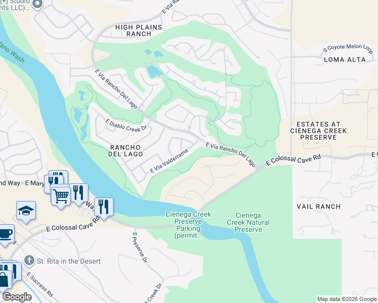 map of restaurants, bars, coffee shops, grocery stores, and more near 13878 East Vía Valderrama in Vail
