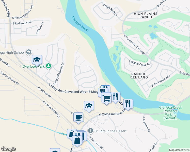 map of restaurants, bars, coffee shops, grocery stores, and more near 13298 East Mineta Ridge Drive in Vail