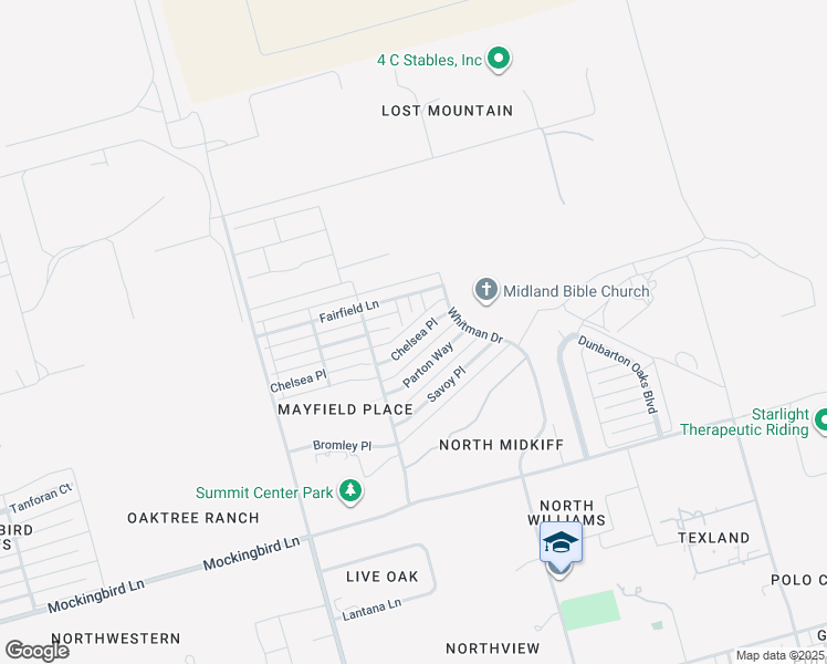 map of restaurants, bars, coffee shops, grocery stores, and more near 2900 Chelsea Place in Midland