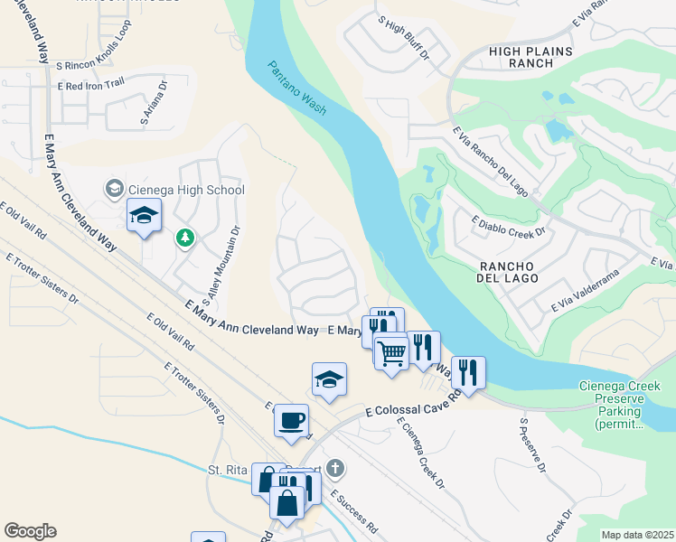 map of restaurants, bars, coffee shops, grocery stores, and more near 13236 East Mesquite Flat Spring Drive in Vail