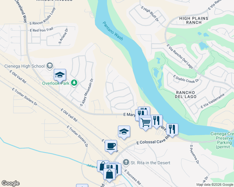 map of restaurants, bars, coffee shops, grocery stores, and more near 13236 East Mesquite Flat Spring Drive in Vail