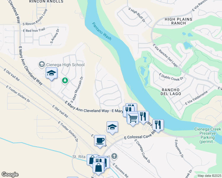map of restaurants, bars, coffee shops, grocery stores, and more near 13236 East Mesquite Flat Spring Drive in Vail