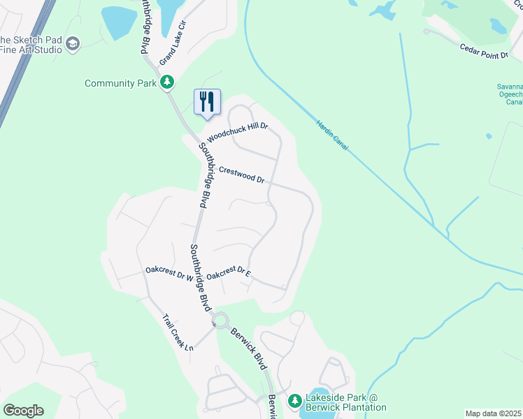 map of restaurants, bars, coffee shops, grocery stores, and more near 3 Reed Grass Lane in Savannah
