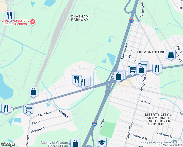 map of restaurants, bars, coffee shops, grocery stores, and more near 21 Westgate Boulevard in Savannah