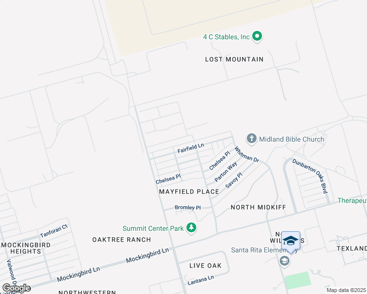 map of restaurants, bars, coffee shops, grocery stores, and more near 3112 Fairfield Lane in Midland
