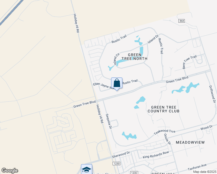 map of restaurants, bars, coffee shops, grocery stores, and more near Ellen Jayne Way in Midland