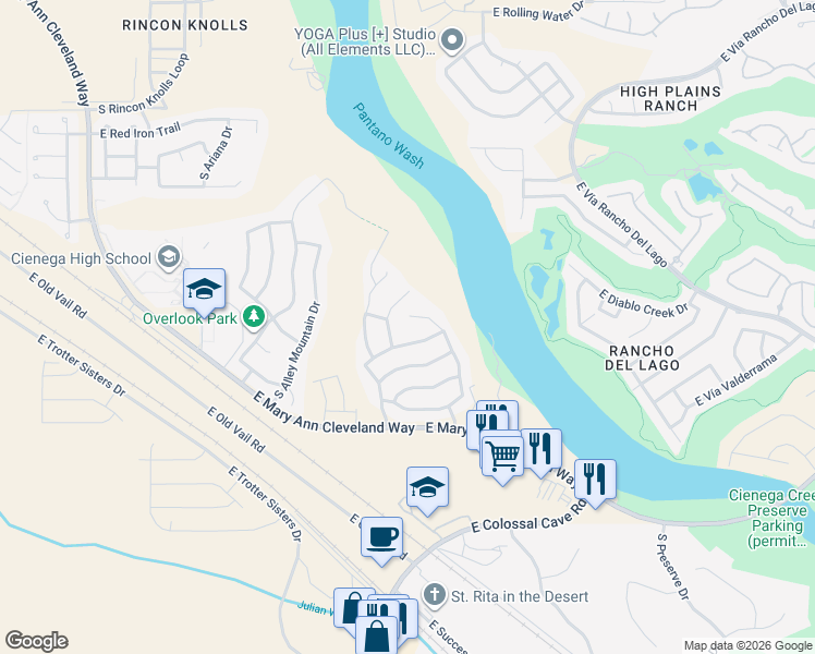 map of restaurants, bars, coffee shops, grocery stores, and more near 13236 East Mesquite Flat Spring Drive in Vail
