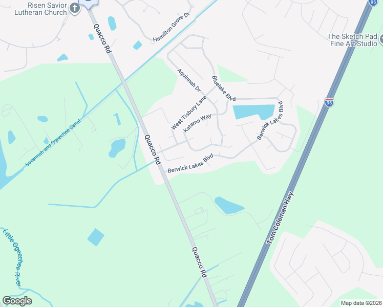 map of restaurants, bars, coffee shops, grocery stores, and more near 126 Old Whaling Way in Pooler