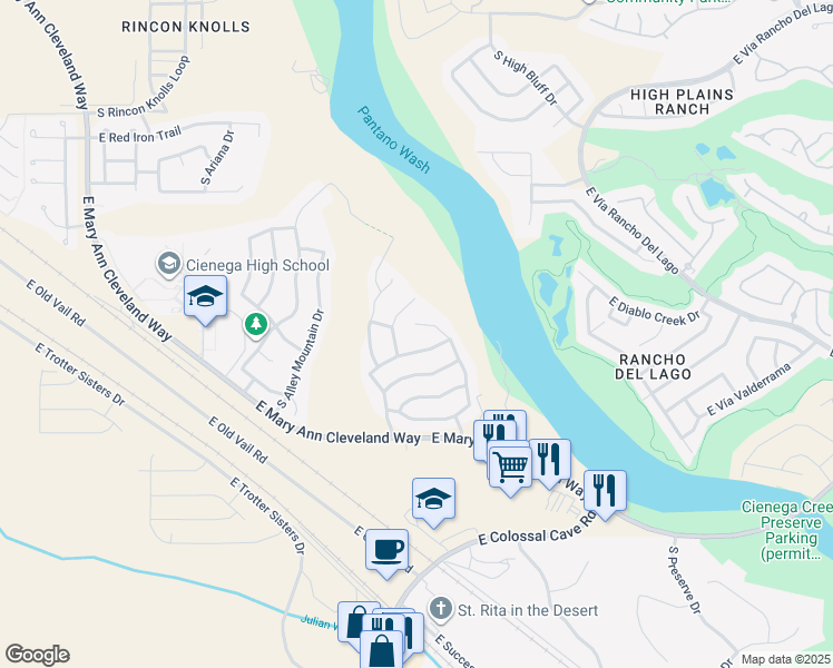 map of restaurants, bars, coffee shops, grocery stores, and more near 13236 East Mesquite Flat Spring Drive in Vail