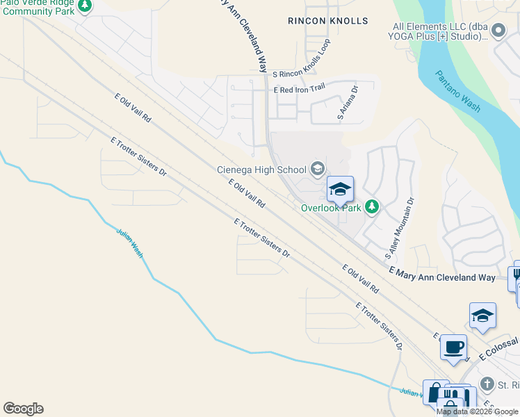 map of restaurants, bars, coffee shops, grocery stores, and more near 12582 East Old Vail Road in Vail