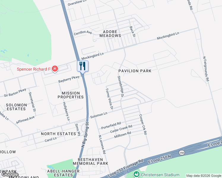 map of restaurants, bars, coffee shops, grocery stores, and more near 1210 Burgandy Drive in Midland