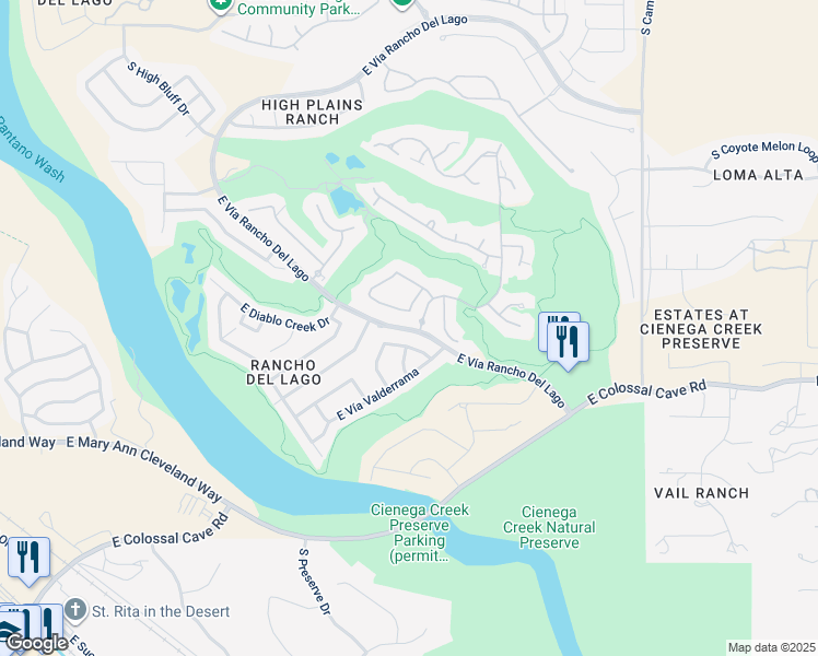 map of restaurants, bars, coffee shops, grocery stores, and more near East Vía Rancho Del Lago in Vail