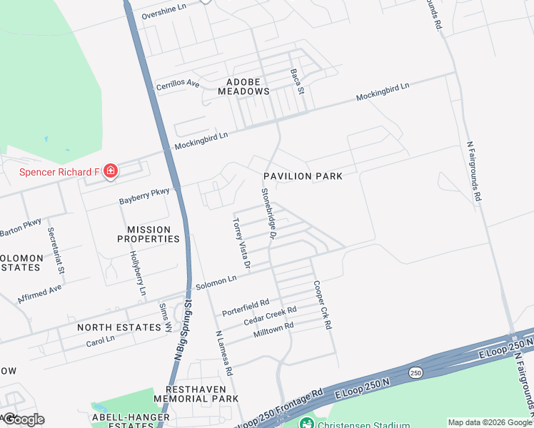 map of restaurants, bars, coffee shops, grocery stores, and more near 1301 Convair Court in Midland