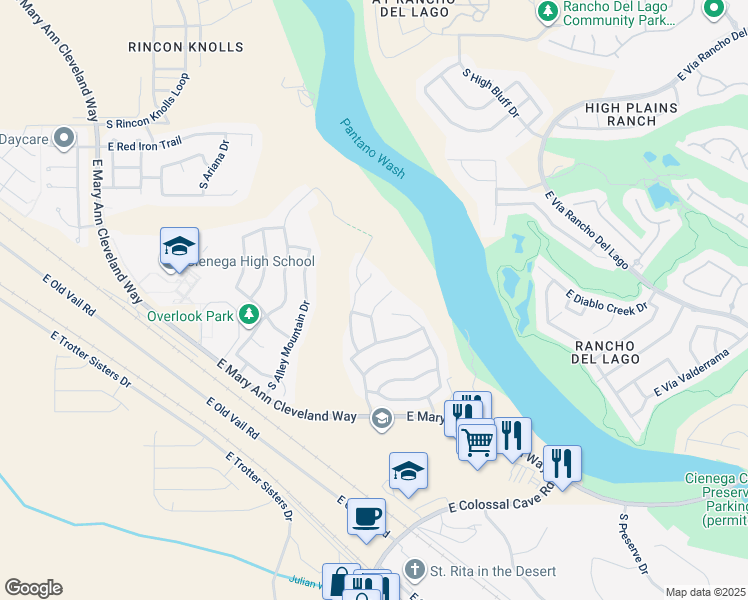 map of restaurants, bars, coffee shops, grocery stores, and more near 10850 South Lake Gambusi Drive in Vail