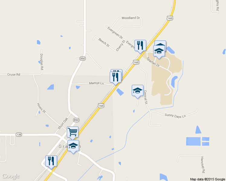 map of restaurants, bars, coffee shops, grocery stores, and more near 8679 U.S. 165 in Columbia