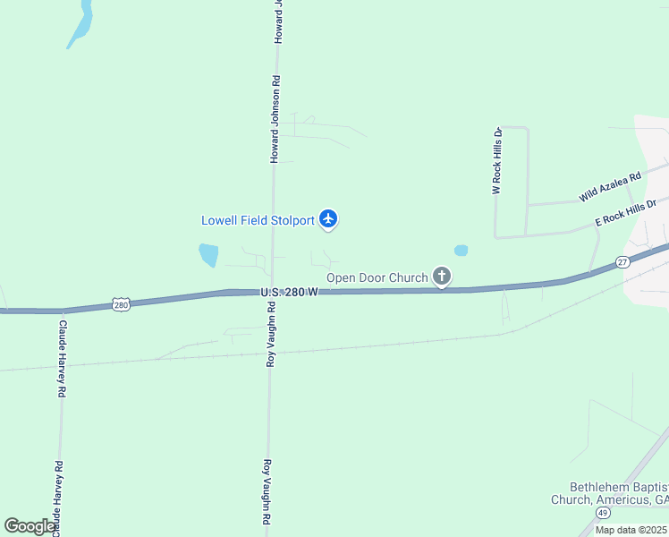 map of restaurants, bars, coffee shops, grocery stores, and more near Iris Drive in Americus