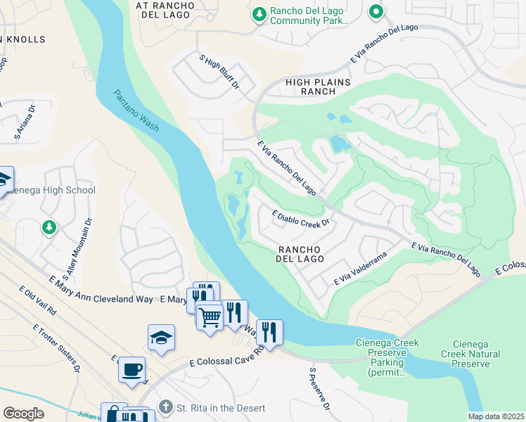 map of restaurants, bars, coffee shops, grocery stores, and more near 10833 South San Clemente Camino in Vail