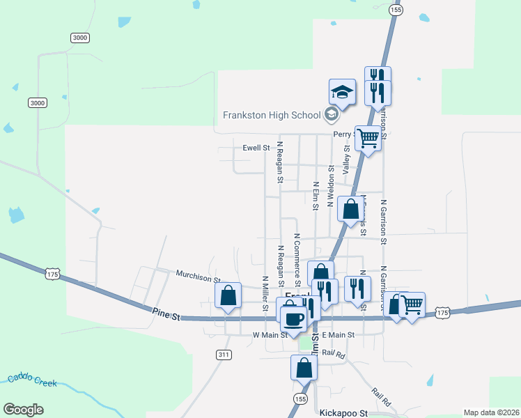 map of restaurants, bars, coffee shops, grocery stores, and more near 611 North Miller Street in Frankston