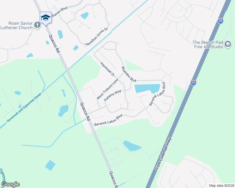 map of restaurants, bars, coffee shops, grocery stores, and more near 309 Katama Way in Pooler