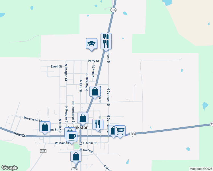 map of restaurants, bars, coffee shops, grocery stores, and more near 539 North Garrison Street in Frankston