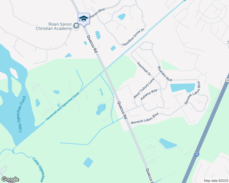 map of restaurants, bars, coffee shops, grocery stores, and more near Quacco Road in Pooler