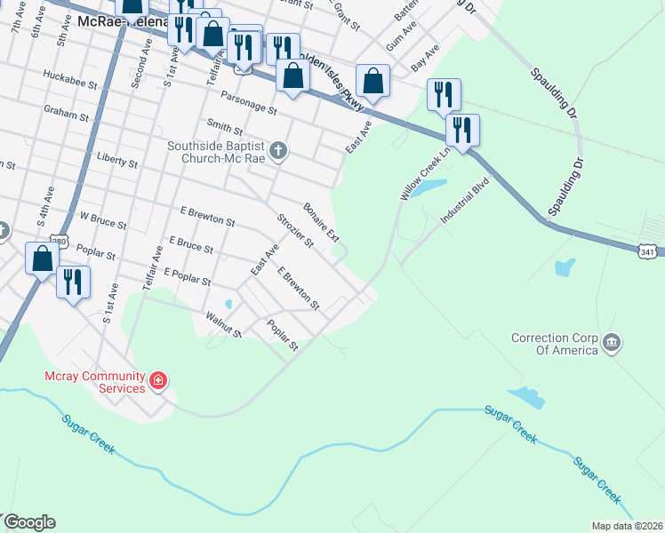 map of restaurants, bars, coffee shops, grocery stores, and more near 514 Bonaire Extension in McRae-Helena