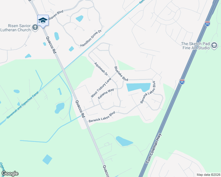 map of restaurants, bars, coffee shops, grocery stores, and more near 309 Katama Way in Pooler