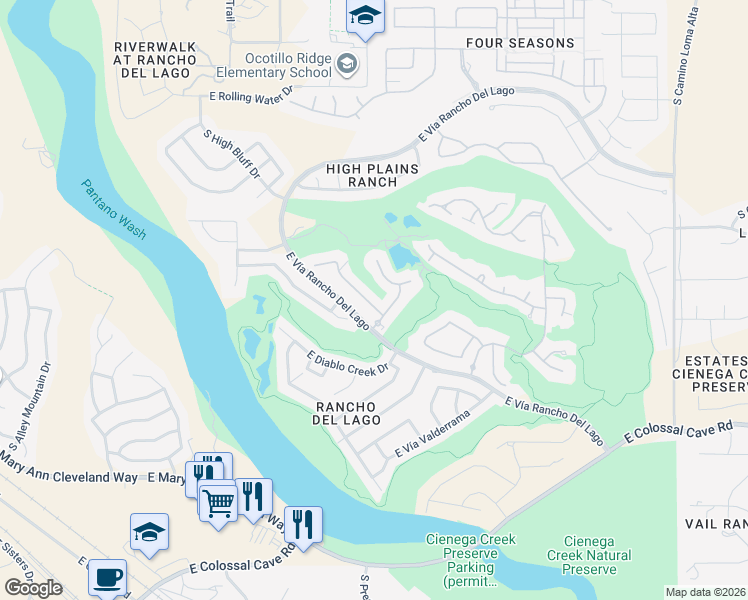 map of restaurants, bars, coffee shops, grocery stores, and more near 13683 East Aviara Place in Vail