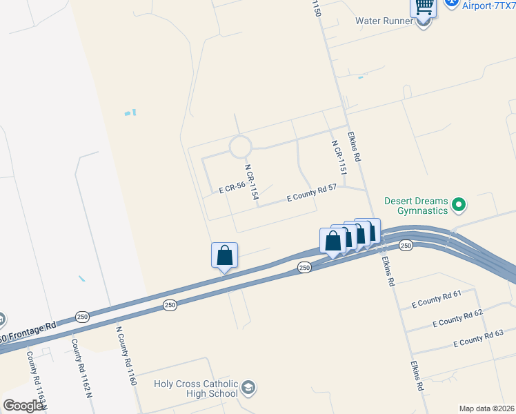 map of restaurants, bars, coffee shops, grocery stores, and more near East CR-57 in Midland