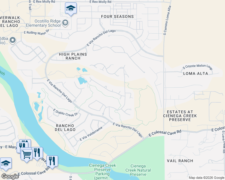 map of restaurants, bars, coffee shops, grocery stores, and more near 13917 East Fiery Dawn Drive in Vail