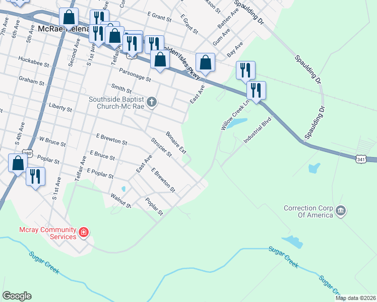 map of restaurants, bars, coffee shops, grocery stores, and more near 514-524 Bonaire Saint Exn in McRae