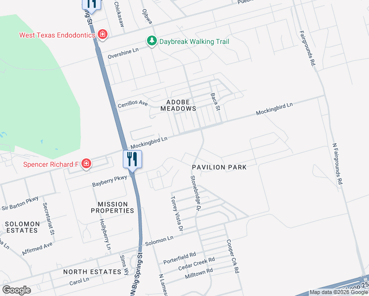 map of restaurants, bars, coffee shops, grocery stores, and more near 5601 Rodeo Street in Midland