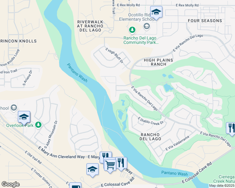 map of restaurants, bars, coffee shops, grocery stores, and more near 10669 South Silverbluff Drive in Vail
