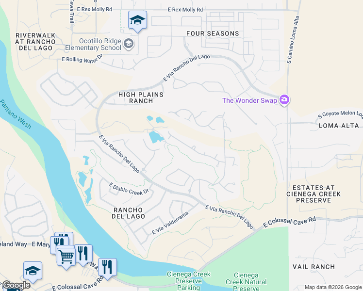 map of restaurants, bars, coffee shops, grocery stores, and more near 13852 East Fiery Dawn Drive in Vail
