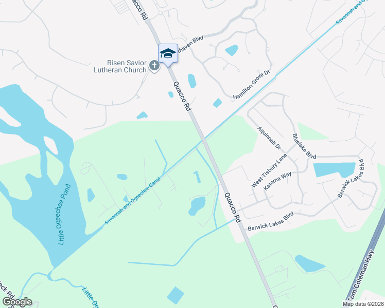 map of restaurants, bars, coffee shops, grocery stores, and more near 19 Canal Bank Road in Pooler