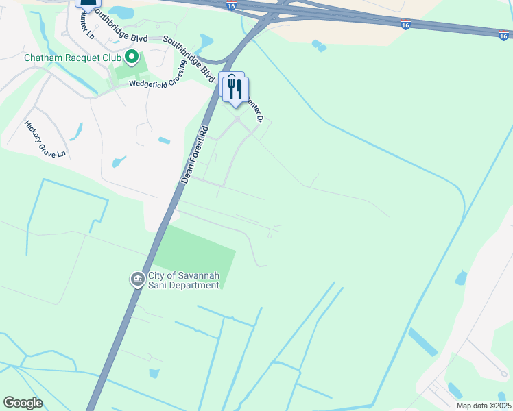 map of restaurants, bars, coffee shops, grocery stores, and more near 117 Sunshine Road in Savannah