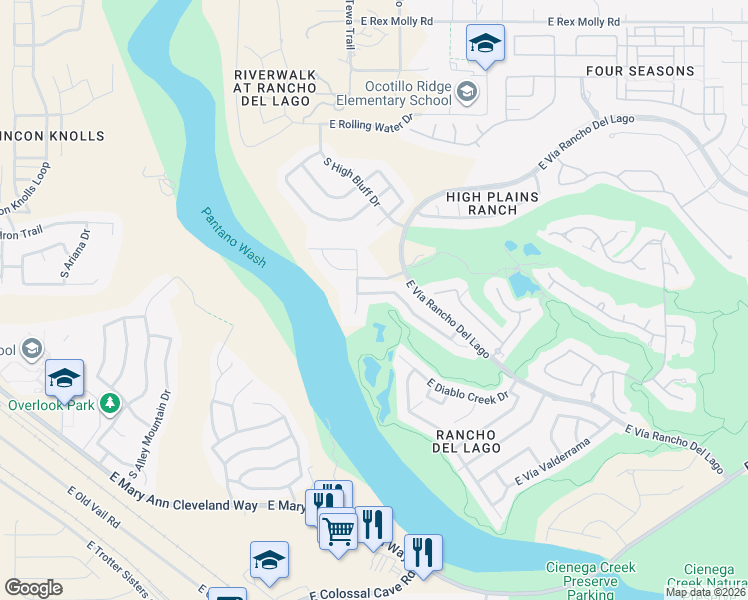 map of restaurants, bars, coffee shops, grocery stores, and more near 10669 South Silverbluff Drive in Vail