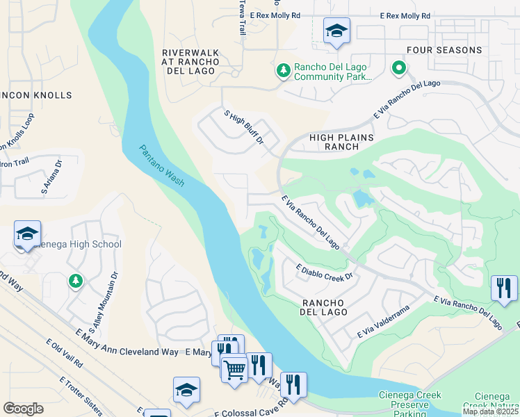 map of restaurants, bars, coffee shops, grocery stores, and more near 13450 East Hampden Green Way in Vail