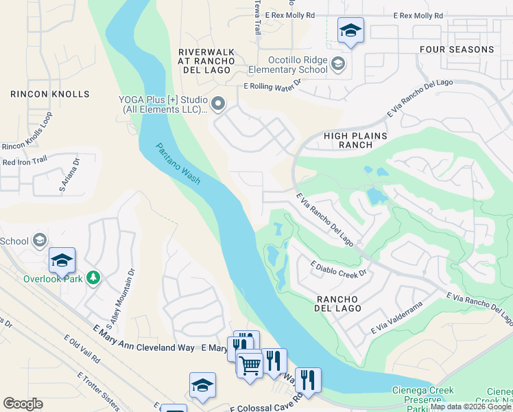 map of restaurants, bars, coffee shops, grocery stores, and more near 10652 South Silverbluff Drive in Vail