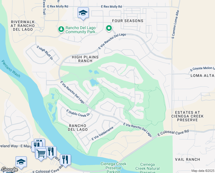 map of restaurants, bars, coffee shops, grocery stores, and more near 13844 East Fiery Dawn Drive in Vail