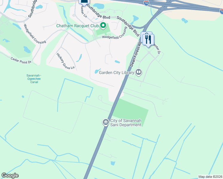 map of restaurants, bars, coffee shops, grocery stores, and more near 49 Myrtlewood Drive in Savannah