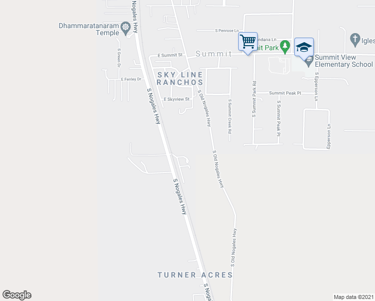map of restaurants, bars, coffee shops, grocery stores, and more near 10473 South Nogales Highway in Tucson